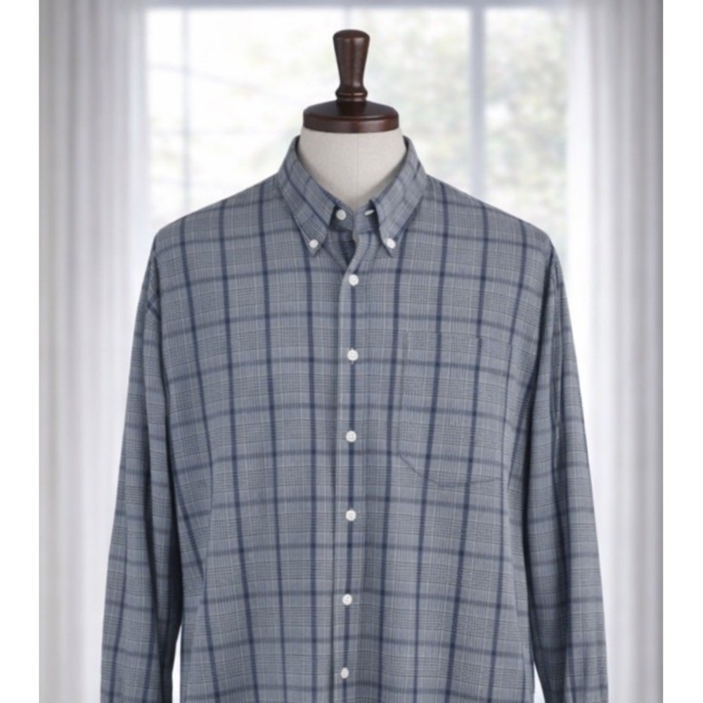 Peter Millar Shirt Navy‎ Blue Plaid Button Down Long Sleeve Cotton Mens XL